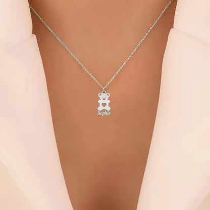 CUTE BEAR NECKLACE ON NECK - ROSOKI